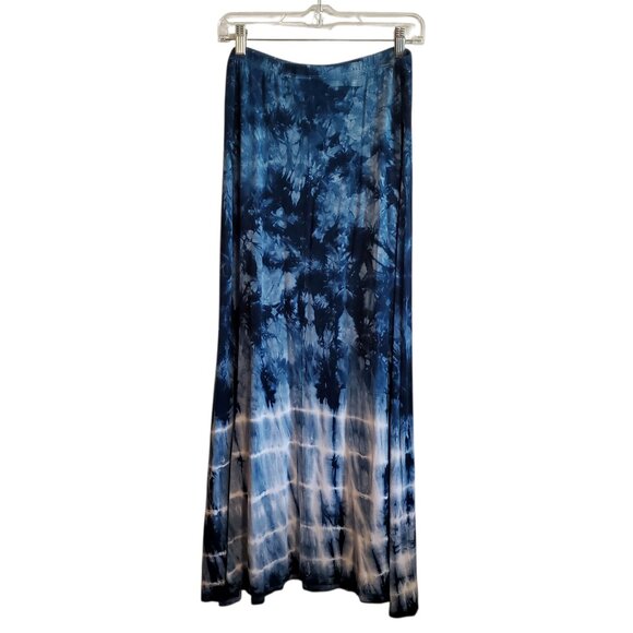 Hippie Festival Coachella Beautiful Blue White Tie Dye Flowy Maxi Skirt - Picture 1 of 14